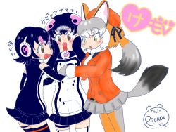 Rule 34 | african penguin (kemono friends), black eyes, black hair, gloves, humboldt penguin (kemono friends), island fox (kemono friends), kemono friends, kemono friends v project, shoes, skirt, tail, virtual youtuber