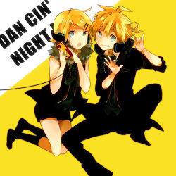 Rule 34 | 1boy, 1girl, aqua eyes, bad id, bad pixiv id, blonde hair, brother and sister, controller, famicom, game console, hair ornament, hairclip, headphones, headphones around neck, kagamine len, kagamine rin, nes, nintendo, ousaka nozomi, remote control, remote control (vocaloid), short hair, siblings, sitting, smile, twins, vocaloid