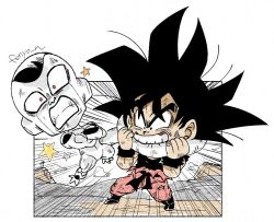 Rule 34 | 2boys, biting, biting another&#039;s tail, black eyes, black hair, boots, chibi, clenched teeth, cloud, cloudy sky, commentary request, crossed arms, d:, dirty, dirty clothes, dirty face, dragon ball, dragonball z, fenyon, fingernails, frieza, full body, grabbing, grass, male focus, mountain, multiple boys, open mouth, outdoors, outside border, pain, red eyes, simple background, sky, son goku, spiked hair, standing, star (symbol), tail, tail biting, teeth, torn clothes, torn legwear, twitter username, white background, wince, wristband
