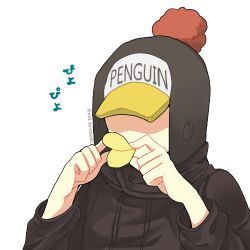 Rule 34 | 1boy, chips (food), curry gohan, earflap hat, food, hat, hat over eyes, hat pompom, heart pirates, jumpsuit, lowres, male focus, one piece, penguin (one piece), pringle duck, pringles, solo