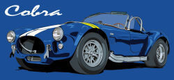 Rule 34 | absurdres, blue background, blue car, car, commentary request, convertible, exhaust pipe, gnu (cowboy662), headlight, highres, motor vehicle, no humans, original, shelby cobra, steering wheel, vehicle focus