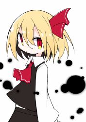 Rule 34 | 1girl, antennae, asameshi, ascot, black vest, blonde hair, darkness, hair ribbon, highres, outstretched arms, red ascot, red eyes, ribbon, rumia, short hair, skirt, skirt set, solo, spread arms, touhou, upper body, vest
