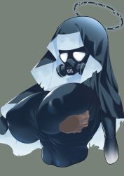 Rule 34 | 1girl, 1other, alternate breast size, barbara (blue archive), blue archive, breasts, grabbing, grabbing another&#039;s breast, grey background, halo, huge breasts, justina follower (blue archive), mask, nun, simple background, sin pentagram, veil