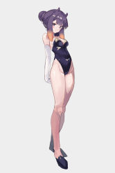 Rule 34 | 1girl, absurdres, alternate breast size, black footwear, black leotard, blush, breasts, cleavage, closed mouth, elbow gloves, full body, gloves, gradient hair, hair bun, highres, hololive, hololive english, large breasts, leotard, looking at viewer, multicolored hair, ninomae ina&#039;nis, nontraditional playboy bunny, orange hair, purple eyes, purple hair, short hair, single hair bun, skykappa, solo, tentacle hair, virtual youtuber, white gloves