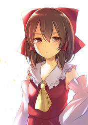 Rule 34 | 1girl, absurdres, armpits, bow, brown eyes, brown hair, closed mouth, detached sleeves, expressionless, hair between eyes, hair bow, hair tubes, hakurei reimu, hand on own hip, highres, looking at viewer, nontraditional miko, red bow, sailor collar, simple background, solo, touhou, upper body, utako (kuromosuki), white background