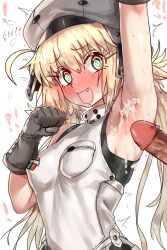 Rule 34 | 1boy, 1girl, armpits, artoria caster (fate), artoria caster (first ascension) (fate), artoria pendragon (fate), blonde hair, blush, breasts, cum, cum on armpits, cum on body, ebora, fate/grand order, fate (series), green eyes, hat, highres, large penis, long hair, penis, small breasts, smile, white background