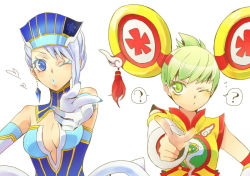 Rule 34 | 10s, blonde hair, blue eyes, blue hair, blue rose (tiger &amp; bunny), hero, huang baoling, karina lyle, one eye closed, simple background, tiger &amp; bunny, white background, wink