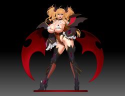 Rule 34 | 1girl, 3d, artist request, bare shoulders, blonde hair, blue eyes, boots, breasts, curvy, fake wings, full body, gloves, halloween costume, highleg, highleg leotard, highres, huge breasts, leotard, nail polish, onizaki kirara, open mouth, pumpkin, shiny skin, smile, solo, taimanin (series), taimanin rpgx, thighs, thong leotard, twintails, wings