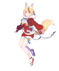 Rule 34 | 1girl, animal ears, blonde hair, brown hair, enkyo yuuichirou, fingerless gloves, fire emblem, fire emblem fates, fire emblem heroes, fox ears, fox tail, full body, fur trim, gloves, hair ornament, highres, japanese clothes, long sleeves, looking at viewer, multicolored hair, nintendo, official art, parted lips, sandals, selkie (fire emblem), shiny skin, short hair, smile, solo, tabi, tail, teeth, thigh strap, transparent background, white legwear, wide sleeves, yellow eyes