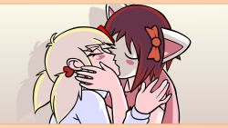 Rule 34 | 4chan, animal ears, blush, cat ears, highres, moot, short hair, twintails, vector trace, wallpaper, wt snacks, yuri