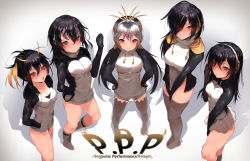 Rule 34 | 10s, 5girls, absurdres, bad id, bad pixiv id, black hair, blush, breasts, cleavage, closed mouth, collarbone, dress, emperor penguin (kemono friends), from above, gentoo penguin (kemono friends), group name, hair between eyes, hair over one eye, hands on own hips, headphones, highres, hood, hoodie, hplay, humboldt penguin (kemono friends), kemono friends, large breasts, leotard, long hair, looking at viewer, medium breasts, multiple girls, open mouth, penguins performance project (kemono friends), red eyes, rockhopper penguin (kemono friends), royal penguin (kemono friends), shadow, short hair, silver hair, socks, standing, thighhighs, white dress, white leotard