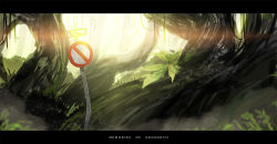 Rule 34 | english text, forest, lemonice, letterboxed, nature, no humans, road sign, scenery, sign, touhou