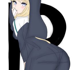 Rule 34 | 1girl, artist request, ass, blonde hair, blue eyes, blush, breasts, goddess of victory: nikke, long hair, looking at viewer, looking back, medium breasts, non-web source, nun, open mouth, rapunzel (nikke), sideboob, smile, solo, source request