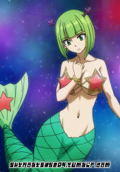 Rule 34 | 2girls, alternate form, bare arms, bare shoulders, blonde hair, blush, bra, bracelet, brandish mew, breasts, brown eyes, cleavage, closed mouth, collarbone, fairy tail, fins, fish tail, full body, green eyes, green hair, groin, hair tie, hand tattoo, hand up, highres, jewelry, large breasts, long hair, looking down, matching hair/eyes, mermaid, mermaid tail, mermaid transformation, monster girl, multiple girls, navel, necklace, pearl bracelet, pearl necklace, screencap, shinobisage09, short hair, sky, space, star (sky), star (symbol), starry sky, stitched, surprised, tail, tattoo, third-party edit, transformation, twintails, underboob, underwear