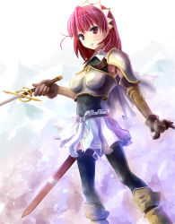 Rule 34 | 00s, 1girl, armor, bad id, bad pixiv id, boots, cape, cecily cambell, gloves, red eyes, red hair, seiken no blacksmith, short hair, smile, solo, sword, thighhighs, weapon, yone