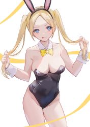 Rule 34 | 1girl, blonde hair, blue eyes, breasts, cleavage, highres, leotard, looking at viewer, medium breasts, nagi (pickles pipipi), original, playboy bunny, simple background, solo, twintails