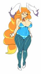Rule 34 | 1girl, animal ears, artist request, braid, breasts, breath of fire, breath of fire iii, drawfag, fake animal ears, fishnets, glasses, gloves, hat, huge breasts, leotard, long hair, momo (breath of fire), orange hair, pantyhose, playboy bunny, plump, rabbit ears, red eyes, red hair, robe, smile, solo, source request, twintails, very long hair