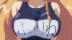Rule 34 | 00s, animated, animated gif, assisted exposure, blonde hair, bouncing breasts, braid, breast press, breasts, grabbing, grabbing another&#039;s breast, large breasts, long hair, nipples, oshiete re:maid, philine la, swimsuit, undressing