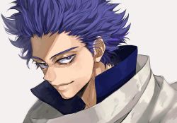 Rule 34 | 1boy, boku no hero academia, looking at viewer, male focus, mkm (mkm storage), portrait, purple eyes, purple hair, shinsou hitoshi, signature, simple background, solo, white background