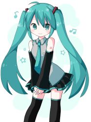 Rule 34 | 1girl, ahoge, aqua eyes, aqua hair, aqua necktie, bare shoulders, beamed eighth notes, black skirt, black sleeves, black thighhighs, blush, breasts, closed mouth, collared shirt, detached sleeves, eighth note, grey shirt, hair between eyes, hair ornament, hatsune miku, highres, interlocked fingers, leaning forward, long hair, long sleeves, looking at viewer, musical note, necktie, pleated skirt, shika (s1ka), shirt, sidelocks, skirt, sleeveless, sleeveless shirt, sleeves past wrists, small breasts, smile, solo, star (symbol), thighhighs, twintails, very long hair, vocaloid, white background