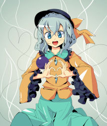 Rule 34 | 1girl, blue eyes, blue hair, colorized, female focus, hat, heart, heart hands, highres, komeiji koishi, matching hair/eyes, miguel19, oouso, solo, touhou