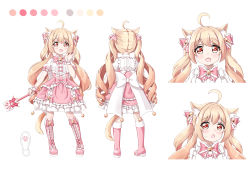 Rule 34 | 1girl, absurdres, animal ears, boots, brown hair, cat ears, color guide, highres, magical girl, multiple views, neko kizuna, original, red eyes, standing, tachi-e, thigh boots, thighhighs, twintails