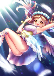 Rule 34 | + +, 1girl, angel, angel wings, armpits, ass, bare shoulders, blush, brown hair, dress, duel monster, highres, kuromiya (def lp), long hair, looking at viewer, madolche anjelly, no panties, open mouth, sidelocks, skirt, smile, solo, sparkling eyes, wings, yu-gi-oh!