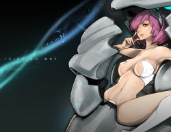Rule 34 | 1girl, armpits, breasts, cockpit, hitowa, large breasts, legs, maebari, pasties, pink hair, red eyes, short hair, solo, spread legs