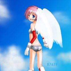 Rule 34 | 1girl, bikini, boots, cloud, day, flat chest, flight airplanes, gloves, headset, japan air lines, japan airlines, sky, solo, swimsuit, wings