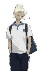 backpack bag blue_bag candy dark-skinned_female dark_skin food highres lollipop musical_note nintendo pants pointy_ears school_uniform senzo6700 tan tetra the_legend_of_zelda the_legend_of_zelda:_the_wind_waker track_pants updo