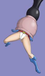 Rule 34 | 1girl, absurdres, alien, boots, cape, cell (dragon ball), creature, crossover, dc comics, dragonball z, gloves, highres, legs, leotard, lower body, power girl, ryona, struggling, stuck, superman (series), tail, thighs, vore