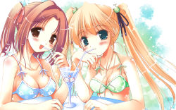 Rule 34 | 00s, 2girls, :3, bikini, drink, happiness!, highres, hiiragi anri, kamisaka haruhi, multiple girls, swimsuit