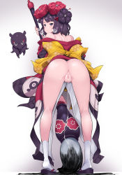 Rule 34 | 1girl, aftersex, ass, cum, cum in pussy, cumdrip, fate (series), from behind, hair ornament, highres, katsushika hokusai (fate), looking at viewer, looking back, oversized object, paintbrush, pigeon-toed, pussy, sandals, socks, solo, tanabe (studio tiamat), uncensored