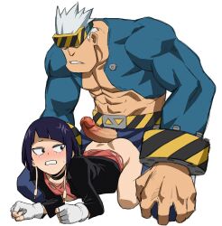 Rule 34 | 1boy, 1girl, black eyes, boku no hero academia, breasts, death arms, grinding, hetero, highres, jirou kyouka, large penis, penis, purple hair, sex, shoganight, size difference, small breasts