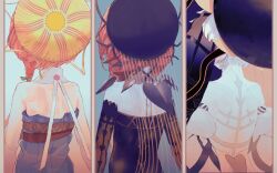 3girls black_dress dress fate/grand_order fate_(series) hat kibadori_rue multiple_girls orange_hair pale_skin van_gogh_(fate) van_gogh_(first_ascension)_(fate) van_gogh_(second_ascension)_(fate) van_gogh_(third_ascension)_(fate) white_dress