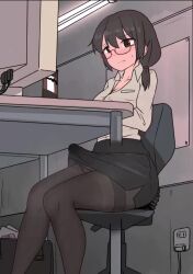 Rule 34 | 1girl, animated, black hair, black pantyhose, blush, breasts, brown eyes, bulge, computer, copyright request, cum, cum in clothes, cum on clothes, cum through clothes, ejaculation, erection, erection under clothes, futanari, glasses, handsfree ejaculation, medium breasts, office, office lady, orgasm, pantyhose, pencil skirt, precum, shirt, shiwa kou, skirt, solo, sound, source request, spontaneous orgasm, sweatdrop, tagme, video, white shirt