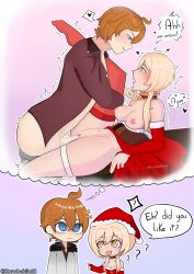 Rule 34 | 1boy, 1girl, absurdres, ahegao, blonge hair, blue eyes, breasts, breasts out, chibi, chilumi, choker, christmas, clothed sex, clothes, clothes lift, clothing aside, collar, confused, corset, crotch rub, deep penetration, dress, drooling, earrings, english text, female orgasm, fishnet thighhighs, fishnets, genshin impact, gloves, head tilt, heart, heart-shaped pupils, hetero, highleg, highres, imagining, jewelry, knee up, knees up, kurodahlia18, looking at another, looking down, looking up, lumine (genshin impact), medium breasts, moaning, nipples, no bra, no panties, nude, orgasm, penetration gesture, penis, pressing, pussy, pussy juice, red dress, red hair, red socks, sex, sex on table, shaking, simple background, socks, socks over pantyhose, sweat, sweatdrop, symbol-shaped pupils, table, talking, tartaglia (genshin impact), thighhighs, thighs, thought bubble, vaginal, white socks, white thighhighs, yellow eyes