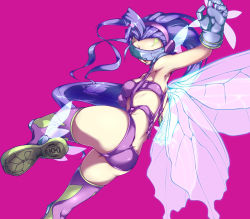 Rule 34 | 1girl, absurdres, armor, artist request, ass, ass focus, attack, boots, breasts, closed mouth, cowboy shot, digimon, digimon (creature), fairimon, fairy, fairy wings, flexible, gauntlets, gloves, gradient background, highres, huge ass, kicking, large breasts, long hair, looking at viewer, navel, panties, pink background, revealing clothes, shiny skin, shoulder armor, smile, stomach, thighhighs, underwear, very long hair, visor, wide hips, wings