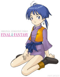 Rule 34 | 1990s (style), androgynous, blue eyes, blue hair, boots, earrings, final fantasy, final fantasy legend of the crystals, final fantasy v, gender request, jewelry, linaly klauser, lowres, ponytail, reverse trap, short hair, vest