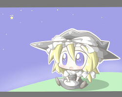 Rule 34 | 1girl, aoblue, chibi, female focus, hat, kirisame marisa, letterboxed, open mouth, sitting, solo, touhou, witch, witch hat