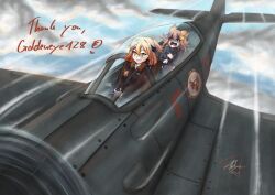 Rule 34 | !, 2girls, aircraft, airplane, animal ears, annytf, black sweater, blonde hair, blue hairband, blue ribbon, blue sky, brown hair, cloud, cloudy sky, controller, day, english text, flying, fox, fox ears, fox girl, fox tail, hair ornament, hair ribbon, hairband, highres, holding, holding controller, indie virtual youtuber, multiple girls, open mouth, outdoors, phlyo, pilot, ponytail, ribbon, scared, seatbelt, sky, smile, star (symbol), star hair ornament, sweater, tail, upside-down, vehicle focus, virtual youtuber, wind, yellow eyes