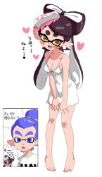Rule 34 | + +, 1boy, 1girl, barefoot, blue eyes, blue hair, blush, breasts, callie (splatoon), cleavage, clueless, comic, earrings, fangs, full body, heart, highres, inkling, inkling boy, inkling player character, jewelry, lingerie, long hair, mask, mole, mole under eye, negligee, nintendo, pointy ears, sodeshita marshmallow, squidbeak splatoon, tentacle hair, thick eyebrows, translated, twintails, underwear, white background