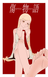 1girl absurdres barefoot blonde_hair crossed_legs feet highres kizumonogatari lan_3736 long_hair looking_at_viewer monogatari_(series) oshino_shinobu pointy_ears soles toes yellow_eyes