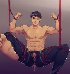 Rule 34 | 10s, 1boy, abs, aftersex, anal, anus, ass, ass juice, barefoot, black hair, blue eyes, cha chi (artist), cum, cum in ass, cumdrip, feet, flaccid, free!, male focus, male penetrated, muscular, nipples, penis, restrained, rope, solo focus, toes, topless male, torn clothes, yamazaki sousuke, yaoi