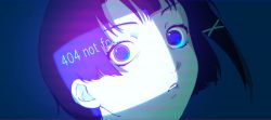 Rule 34 | 1girl, 404, asymmetrical hair, bad id, bad twitter id, brown eyes, brown hair, commentary, english commentary, hair ornament, hairclip, http status code, iwakura lain, looking at viewer, mumi (otakutanosiiyo), parted lips, portrait, serial experiments lain, short hair, simple background, solo, wide-eyed