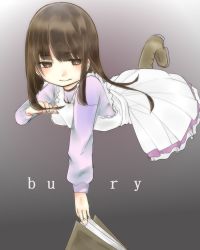 Rule 34 | 1girl, apron, artist request, bad id, bad pixiv id, blush, book, boots, brown eyes, brown hair, bury, coco (bury), copyright name, dress, highres, holding, looking at viewer, sidelocks, solo