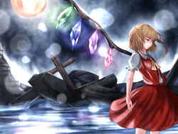 Rule 34 | 1girl, bad id, bad pixiv id, blonde hair, blouse, collared shirt, cross, female focus, flandre scarlet, from side, masataka, no headwear, no headwear, shirt, solo, standing, tears, touhou, water, white shirt, wings