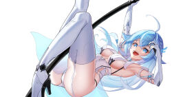 Rule 34 | 1girl, absurdres, ahoge, arm strap, armpits, arms up, ass, bare shoulders, blue eyes, blue hair, boots, braid, breasts, bright pupils, clothing cutout, dai mao xuan yi, elbow gloves, garter straps, gloves, gradient hair, high heel boots, high heels, highres, knees up, large breasts, leg up, leotard, long hair, looking at viewer, loslyn (tower of fantasy), multicolored hair, open mouth, panty straps, pelvic curtain, pole, pole dancing, revealing clothes, see-through, side cutout, sideboob, sideless leotard, simple background, smile, solo, spaghetti strap, stripper pole, teeth, thigh boots, thighhighs, thighs, tower of fantasy, underboob, underboob cutout, upper teeth only, white background, white footwear, white gloves, white hair, white leotard, white thighhighs