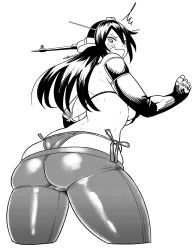 Rule 34 | 10s, 1girl, ass, blush, breasts, curvy, greyscale, headgear, highres, huge ass, kantai collection, large breasts, long hair, looking back, monochrome, nagato (kancolle), open mouth, panties, plump, skin tight, solo, standing, sweat, synecdoche, thick thighs, thighs, thong, underboob, underwear, whale tail (clothing), wide hips
