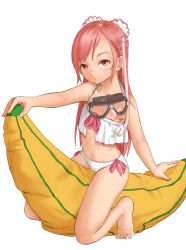 Rule 34 | 1girl, barefoot, feet, goggles, goggles around neck, long hair, on banana, original, pink eyes, pink hair, snorkel, solo, ss39, straddling